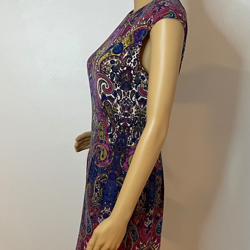 Purple green yellow navy paisley sheath midi dress - Picture 7 of 12